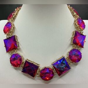 UNIQUE BRAND PINK PURPLE IRIDESCENT LARGE STATEMENT NECKLACE STUD EARRINGS NWT